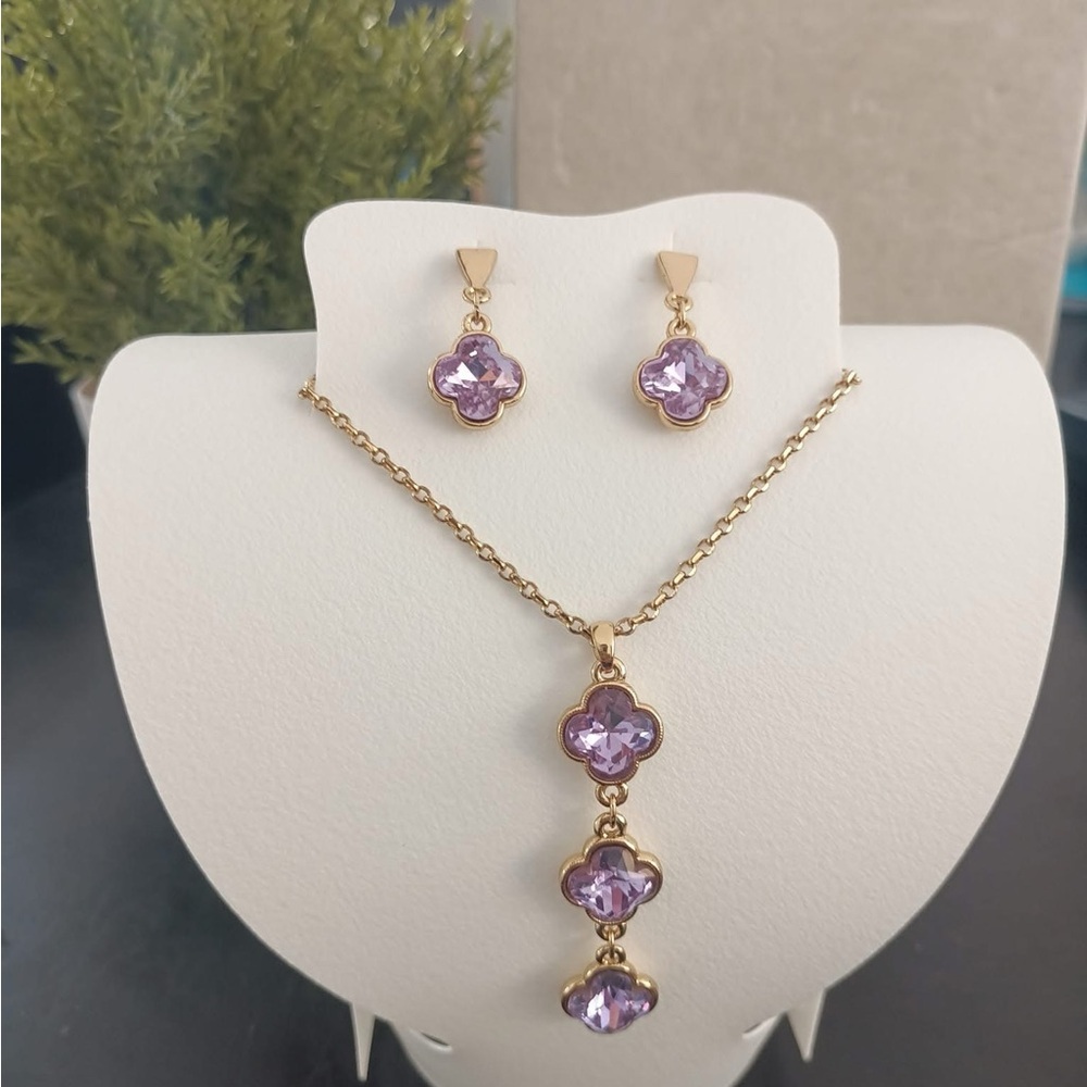 Nice & Bella! Purple Crystal and Gold, Necklace with Elegant Design. Waterproof